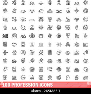 set di 100 icone professione. Illustrazione di 100 icone professionali set vettoriale isolato su sfondo bianco Illustrazione Vettoriale