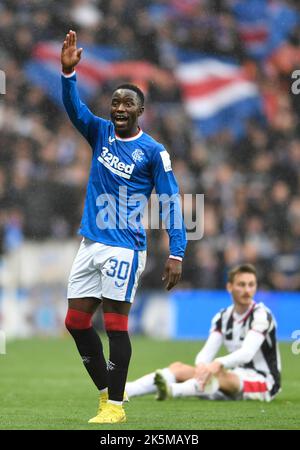 Glasgow, 8th ottobre 2022. Fashion Sakala of Rangers durante la partita Cinch Premiership all'Ibrox Stadium, Glasgow. Il credito dell'immagine dovrebbe essere: Neil Hanna / Sportimage Credit: Sportimage/Alamy Live News Foto Stock