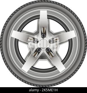 Realistica ruota in lega auto stile sport su sfondo bianco vettore illustrazione. Illustrazione Vettoriale