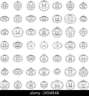 Icone di zucca. Insieme isometrico di icone vettoriali di zucca delineano lne sottile isolato su bianco Illustrazione Vettoriale