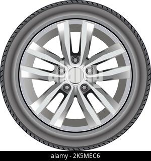 Realistica ruota in lega auto stile sport su sfondo bianco vettore illustrazione. Illustrazione Vettoriale