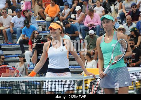 Monastir, Tunisia. 9th Ott 2022. AlizÅ½ Cornet (Francia) vs Elise Mertens (Belgio) durante la finale del torneo di tennis jasmin Open Monastir 2022 (Credit Image: © Chokri Mahjoub/ZUMA Press Wire) Credit: ZUMA Press, Inc./Alamy Live News Foto Stock