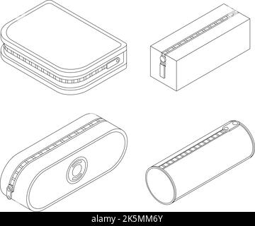 Set di icone a forma di matita. Set isometrico di icone vettoriali a forma di matita con contorno sottile lne isolato su bianco Illustrazione Vettoriale