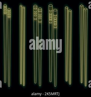 Set di icone Chopsticks. Set isometrico di icone vettoriali al neon di colore nero Illustrazione Vettoriale
