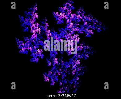 Oggetto luminoso multicolore su sfondo nero. Frattale al neon lucido. Scoppio di vernice. Illustrazione psichedelica astratta. Rendering 3D Foto Stock