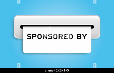 Banner coupon bianco con parola sponsorizzata da da macchina su sfondo di colore blu Illustrazione Vettoriale