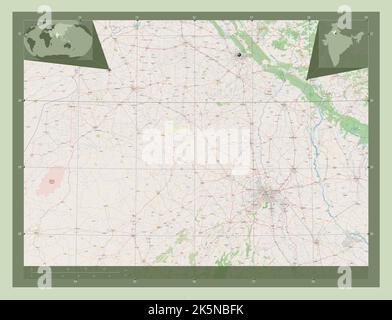 Haryana, stato dell'India. Aprire la mappa stradale. Mappe delle posizioni ausiliarie degli angoli Foto Stock