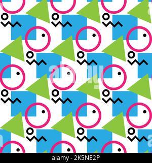 Moderno modello vettoriale senza giunture di forme geometriche: Cerchi, rettangoli, punti, triangoli, linee tratteggiate ondulate Illustrazione Vettoriale