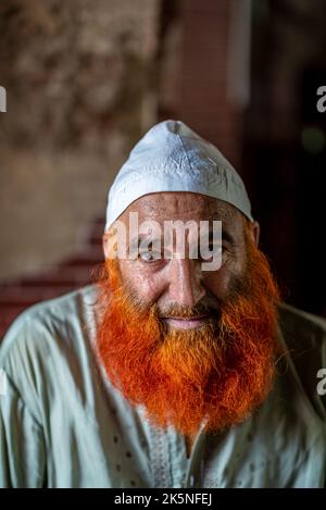 Ritratto di un uomo musulmano con barba tinto in henné, Lahore, Pakistan Foto Stock