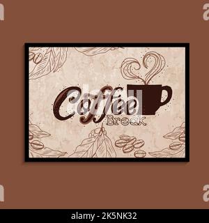Una tazza di caffè e una pausa caffè. Poster con caffè per caffè, ristorante e caffetteria. Design grafico concettuale. Vettore Illustrazione Vettoriale