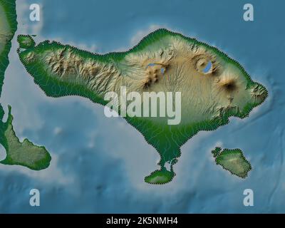 Bali, provincia dell'Indonesia. Mappa di altitudine colorata con laghi e fiumi Foto Stock