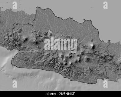 Jawa Barat, provincia dell'Indonesia. Mappa altimetrica bilivello con laghi e fiumi Foto Stock