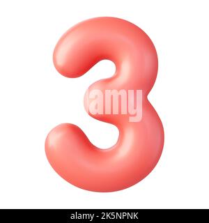 3D numero 3. Segno di tre numeri di colore rosso. Illustrazione Vettoriale