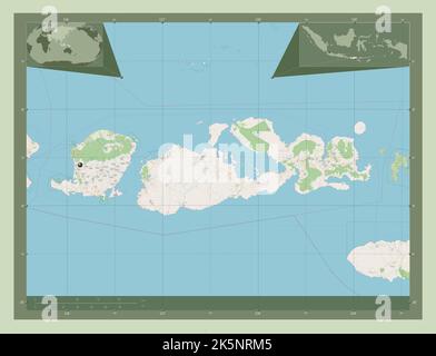 Nusa Tenggara Barat, provincia dell'Indonesia. Aprire la mappa stradale. Mappe delle posizioni ausiliarie degli angoli Foto Stock