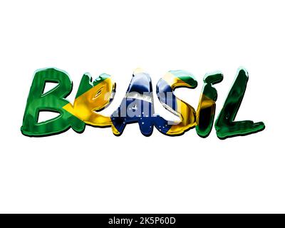 3d testo illustrativo brasile con sfondo bandiera Foto Stock