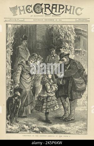 Natale nel paese, arriale del postino, vittoriano 1870s, giornale 19th ° secolo Foto Stock