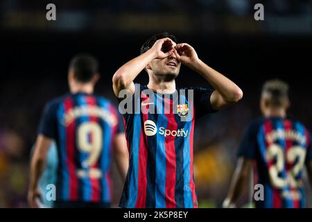 Barcellona, Spagna, 9, ottobre 2022. Pedri (8) festeggia il suo gol durante la partita spagnola la Liga tra FC Barcelona e RC Celta. Spagnolo la Liga: FC Barcelona contro RC Celta. Credit: JG/Alamy Live News Foto Stock