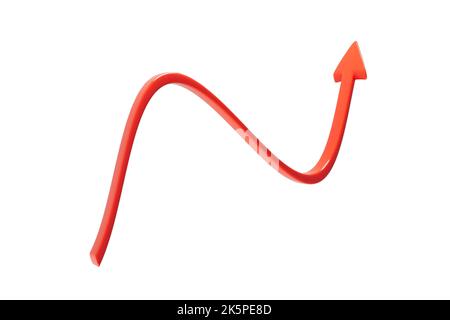 Grafico a forma d'onda con freccia rossa su sfondo bianco 3D rendering. Foto Stock