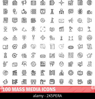 100 icone dei supporti di massa impostate. Illustrazione schematica di 100 icone dei supporti di massa set vettoriale isolato su sfondo bianco Illustrazione Vettoriale