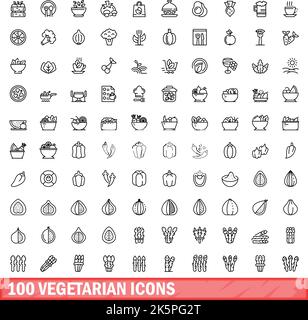 set di 100 icone vegetariane. Illustrazione di 100 icone vegetariane set di vettori isolati su sfondo bianco Illustrazione Vettoriale