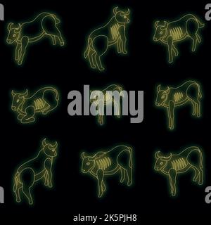 Set di icone Wildebeest. Set isometrico di icone vettoriali wildebeest di colore neon nero Illustrazione Vettoriale