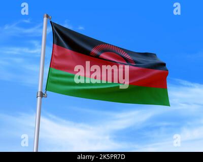 Bella bandiera del Malawi che sventola nel vento con lo sfondo del cielo - 3D illustrazione - 3D rendering Foto Stock