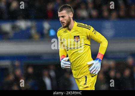 David De Gea #1 del Manchester United durante la partita della Premier League Everton vs Manchester United a Goodison Park, Liverpool, Regno Unito, 9th ottobre 2022 (Photo by Craig Thomas/News Images) in, il 10/9/2022. (Foto di Craig Thomas/News Images/Sipa USA) Credit: Sipa USA/Alamy Live News Foto Stock