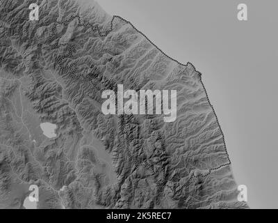 Marche, regione d'Italia. Mappa in scala di grigi con laghi e fiumi Foto Stock