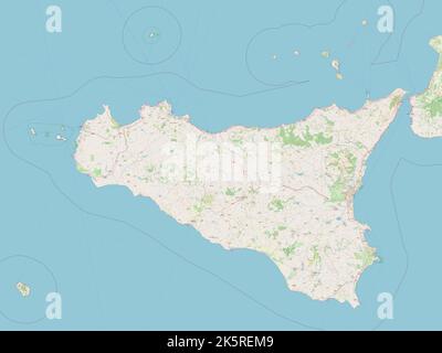 Sicilia, regione autonoma d'Italia. Aprire la mappa stradale Foto Stock