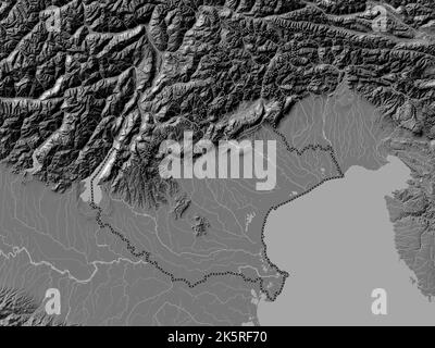 Veneto, regione d'Italia. Mappa altimetrica bilivello con laghi e fiumi Foto Stock