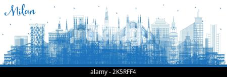 Profilo Milano Italia skyline della città con edifici di colore blu. Illustrazione Vettoriale. Viaggi di lavoro e di concetto con architettura storica. Illustrazione Vettoriale