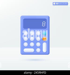 Simboli delle icone della calcolatrice. Contabilità, analisi finanziaria, budget, concetto di dispositivo matematico. Disegno di illustrazione con isolamento vettoriale 3D. Cartone animato pastello minimal st Illustrazione Vettoriale