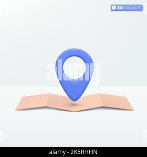 Simboli delle icone puntine della mappa della posizione. Informazioni sul contrassegno della mappa di geolocalizzazione, sulla destinazione del puntatore GPS. Disegno di illustrazione con isolamento vettoriale 3D. Cartoon pastello minimal s Illustrazione Vettoriale