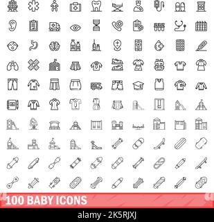 100 icone bambino impostate. Illustrazione di un vettore di 100 icone del bambino isolato su sfondo bianco Illustrazione Vettoriale