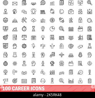 set di 100 icone di carriera. Illustrazione di contorno di 100 icone di carriera set vettoriale isolato su sfondo bianco Illustrazione Vettoriale