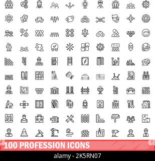 set di 100 icone professione. Illustrazione di 100 icone professionali set vettoriale isolato su sfondo bianco Illustrazione Vettoriale