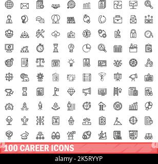 set di 100 icone di carriera. Illustrazione di contorno di 100 icone di carriera set vettoriale isolato su sfondo bianco Illustrazione Vettoriale