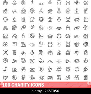 100 icone benefiche impostate. Illustrazione di 100 icone benefiche vettore isolato su sfondo bianco Illustrazione Vettoriale