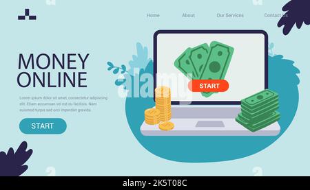 Concetto isometrico e-banking. Laptop che emette denaro come bancomat. E-commerce e mobile banking. Illustrazione vettoriale. Pagina di destinazione dell'illustrazione vettoriale. Illustrazione Vettoriale