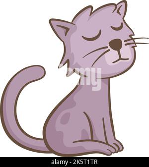 Illustrazione carina di un gatto seduto sul pavimento con i relativi occhi chiusi. Illustrazione vettoriale su sfondo bianco. Illustrazione Vettoriale