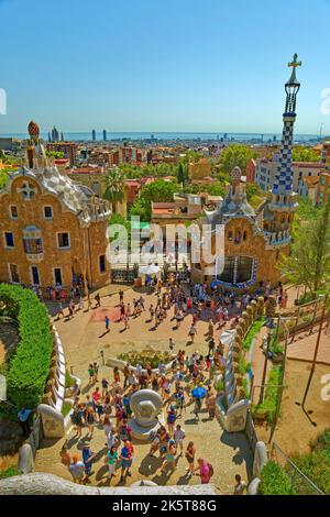 Park Guell, il Gaudi ha creato un parco di design a Barcellona, Spagna. Foto Stock