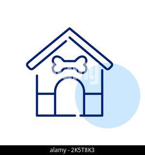 Casa carina per gli animali domestici. Cabina per cani con osso sopra l'ingresso. Icona della linea di tratto modificabile pixel Perfect Illustrazione Vettoriale