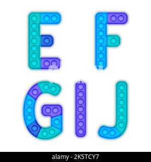 Un insieme di giochi blu realistico pop esso sotto forma di un alfabeto. Illustrazione Vettoriale