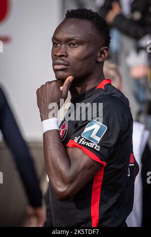 Aarhus, Danimarca. 09th Ott 2022. Pione Sisto del FC Midtjylland visto dopo l'incontro Superliga del 3F tra Aarhus GF e FC Midtjylland al Ceres Park di Aarhus. (Photo Credit: Gonzales Photo/Alamy Live News Foto Stock