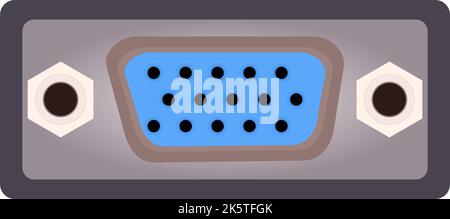 contorno della porta vga femmina e icona a tinta unita in pulsante di sfondo a sfumatura uniforme Illustrazione Vettoriale