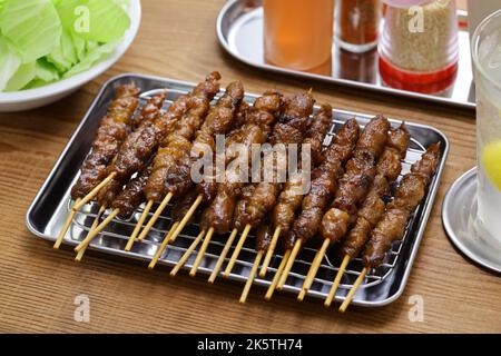 Spiedini di pollo alla griglia ( Tori Kawa Yakitori ), cibo giapponese Foto Stock