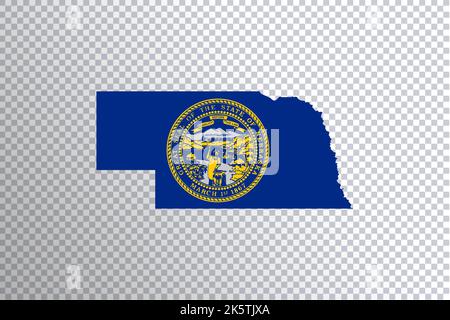 Bandiera del Nebraska sulla mappa, sfondo trasparente, Clipping path Foto Stock