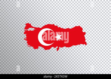 Bandiera della Turchia sulla mappa, sfondo trasparente, Clipping path Foto Stock