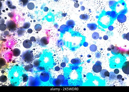 pittura astratta di acquerello con punti luminosi colorati, uno sfondo astratto di acquerelli. Foto Stock