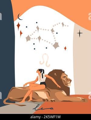 Disegno a mano vettoriale astratto stock grafico astrologia semplice arte di illustrazione celeste con collage moderno, artistico contemporaneo modello di stampa boho Illustrazione Vettoriale